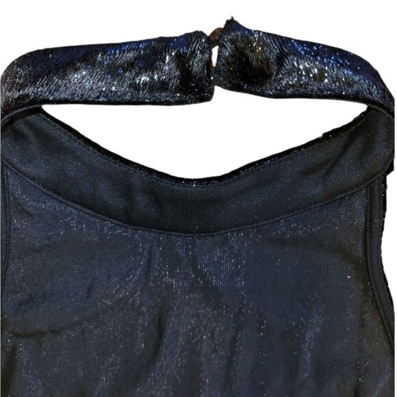 LUSH Black Textured Shiney Shimmer Halter backless Romper S - Picture 9 of 13